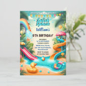 Water Park Cool Zomer splash pad 4e verjaardag Kaart (Staand voorkant)