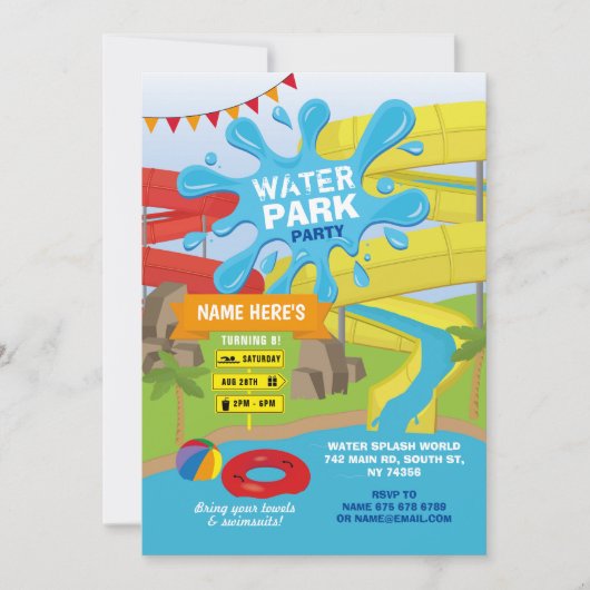 Water Park Party Verjaardag Splash Slides Fun Kaart (Voorkant)