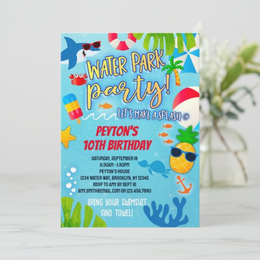 Water Park Verjaardag uitnodiging voor jongens en (Staand voorkant)