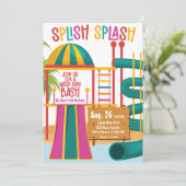Water Park Verjaardagsfeestje Splish Splash Bright Kaart (Staand voorkant)