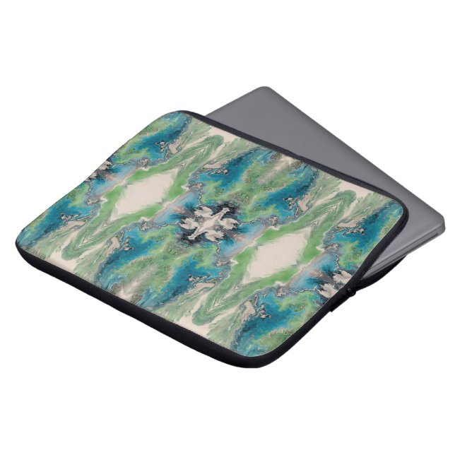 Water Path Flow – Abstract Aqua & Green Fluid Art  Laptop Sleeve (Voorkant top)