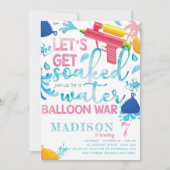 Water Pistool & Ballonnen Meisje Verjaardagsfeest Kaart (Voorkant)