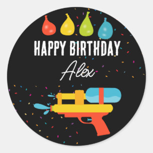 Water Pistool & Ballonnen Zomer Kids Verjaardagsfe Ronde Sticker