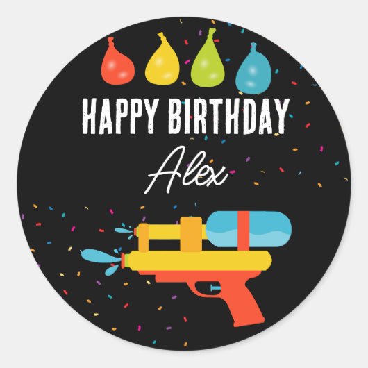 Water Pistool & Ballonnen Zomer Kids Verjaardagsfe Ronde Sticker (Voorkant)