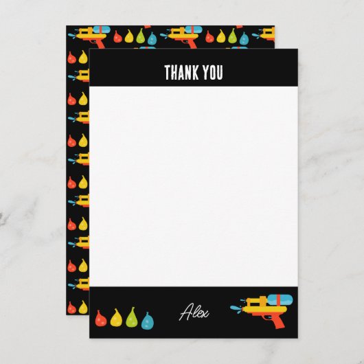 Water Pistool & Ballonnen Zomer Kinder Bedankkaart (Voorkant / Achterkant)