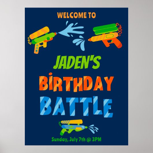 Water Pistool Battle Pool Party Welkomstbord Poster (Voorkant)
