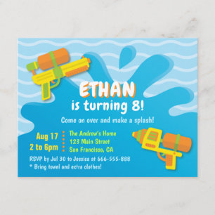 Water Pistool Boys Summer Birthday Party Invitatio Kaart