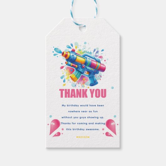 Water Pistool Meisje Verjaardag Custom Cadeaulabel (Voorkant)