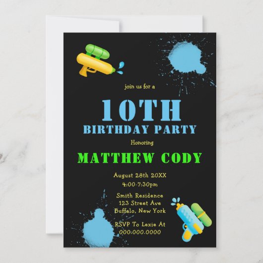 Water Pistool Splash Boy 10th Birthday Party nodig (Voorkant)