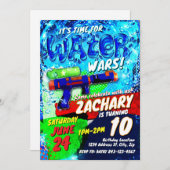 Water Pistool Verjaardag Uitnodiging Sjabloon | wa (Voorkant / Achterkant)