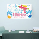 Water Pistool Zomer Meisje Verjaardag Gepersonalis Spandoek (Beurs)