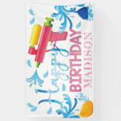 Water Pistool Zomer Meisje Verjaardag Gepersonalis Spandoek (Verticaal)