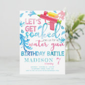 Water Pistool Zomer Meisje Verjaardagsfeestuitnodi Kaart (Staand voorkant)