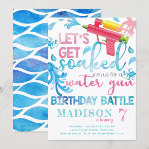 Water Pistool Zomer Meisje Verjaardagsfeestuitnodi Kaart