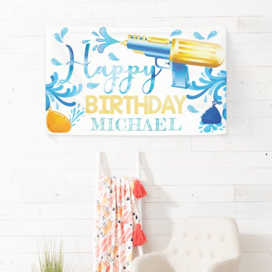 Water Pistool Zomer Verjaardag Gepersonaliseerde B Spandoek (Insitu)