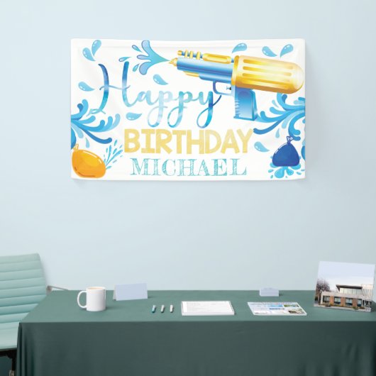 Water Pistool Zomer Verjaardag Gepersonaliseerde B Spandoek (Beurs)