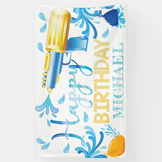 Water Pistool Zomer Verjaardag Gepersonaliseerde B Spandoek (Verticaal)