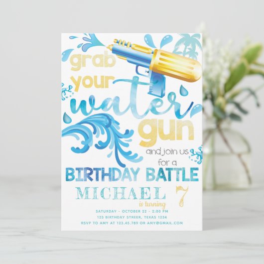 Water Pistool Zomer Verjaardagsfeest voor Boy Kaart (Staand voorkant)