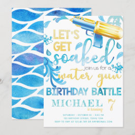 Water Pistool Zomerjongen Verjaardagsfeestuitnodig Kaart