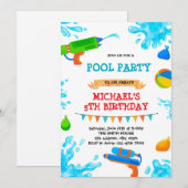Water pistool zwembad feestuitnodiging kaart (Voorkant / Achterkant)