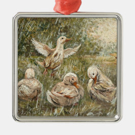Water Play Whimsical Farmhouse Duck Family Pond Metalen Ornament