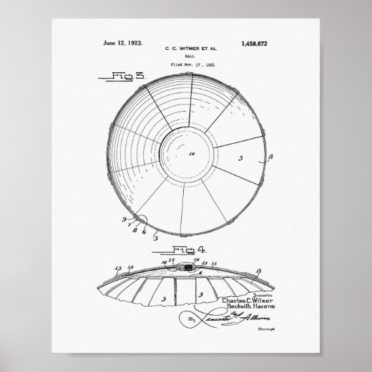 Water Polo Ball 1923 Patent Art White Paper Poster (Voorkant)