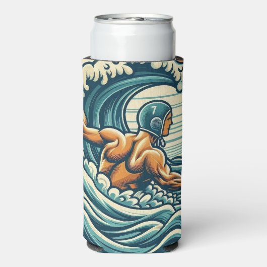 Water-polo Player Drinks Can / Bottle Cooler (Seltzer Achterkant)
