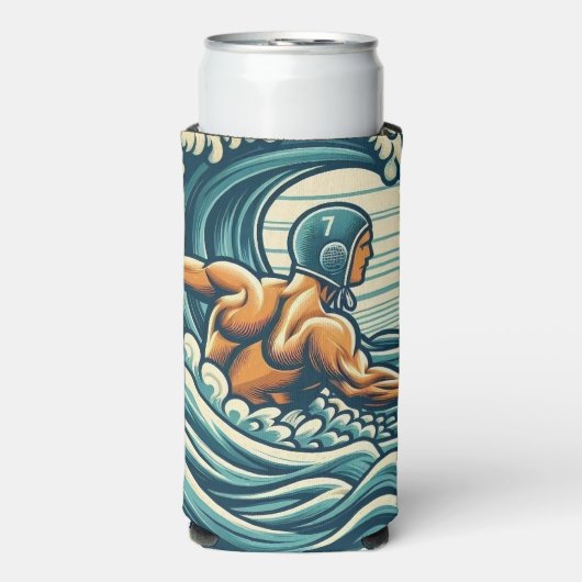 Water-polo Player Drinks Can / Bottle Cooler (Seltzer Voorkant)
