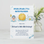 Water Polo Pool Party Boy Birthday Invitation Kaart (Staand voorkant)