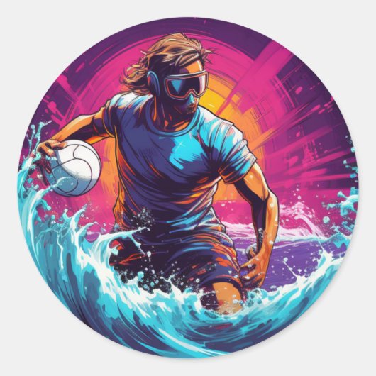 Water Polo Speler Kleurrijke Waterpolo Ronde Sticker (Voorkant)