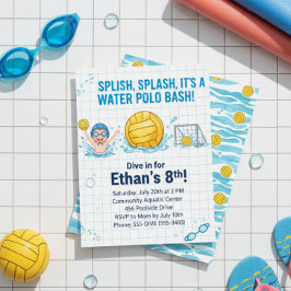 Water Polo Zwembad Feest Jongen Verjaardagsuitnodi Kaart