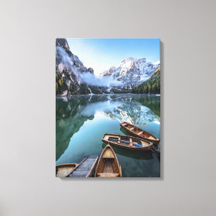 Water Pragser Wildsee Dolomieten Italy Canvas Afdruk