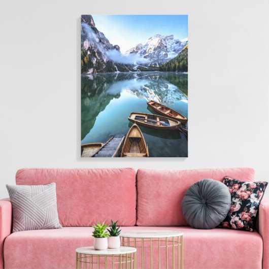 Water Pragser Wildsee Dolomieten Italy Canvas Afdruk (Insitu (Woonkamer))
