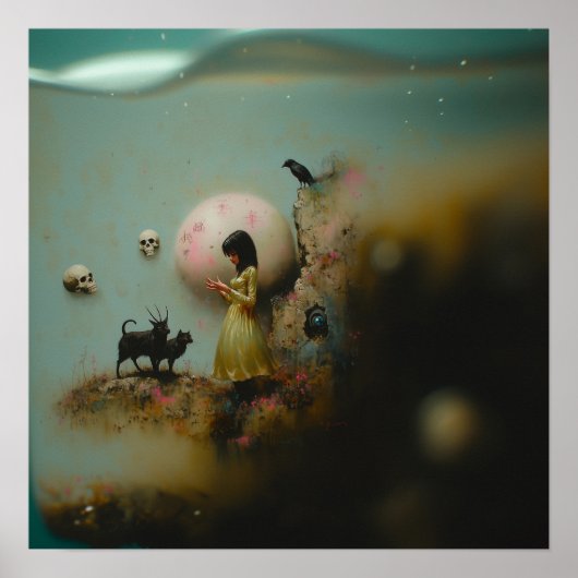 Water Priestess Raven Witchy AI Art Matte Value Poster (Voorkant)