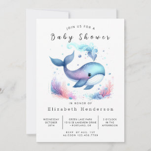 Water Printable Whale Baby shower Kaart
