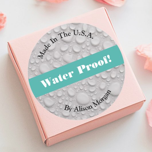 Water Proof, DIY 3 Text Lines & Photo, Teal Ronde Sticker