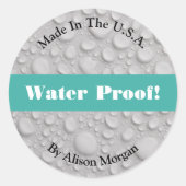 Water Proof, DIY 3 Text Lines & Photo, Teal Ronde Sticker (Voorkant)