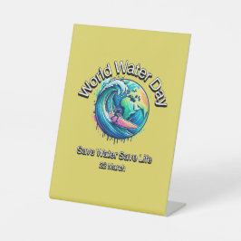 Water redden, leven redden. Wereldwaterdag. Reclamebord Met Voetstuk