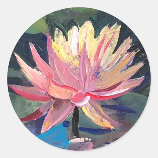 Water roze lillie ronde sticker (Voorkant)