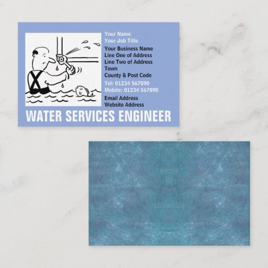 Water Services Engineer Cartoon Visitekaartje (Voorkant / Achterkant)
