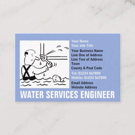 Water Services Engineer Cartoon Visitekaartje (Voorkant)