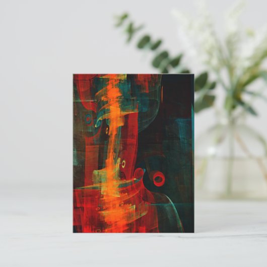 Water Sinaasappel Rood Blauw Modern Abstract Kunst Briefkaart (Staand voorkant)