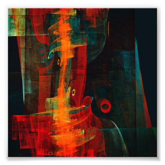 Water Sinaasappel Rood Blauw Modern Abstract Kunst Foto Afdruk (Voorkant)