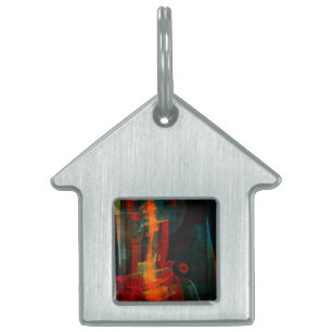 Water Sinaasappel Rood Blauw Modern Abstract Kunst Huisdieren Naamplaatje