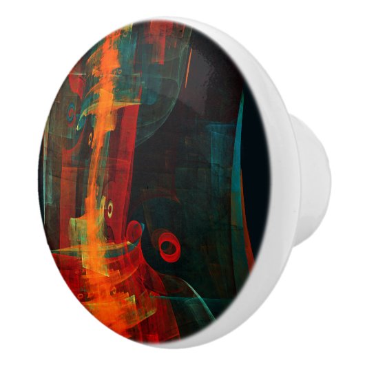 Water Sinaasappel Rood Blauw Modern Abstract Kunst Keramische Knop (Rechts)