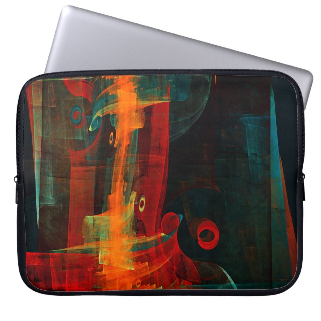 Water Sinaasappel Rood Blauw Modern Abstract Kunst Laptop Sleeve (Voorkant)
