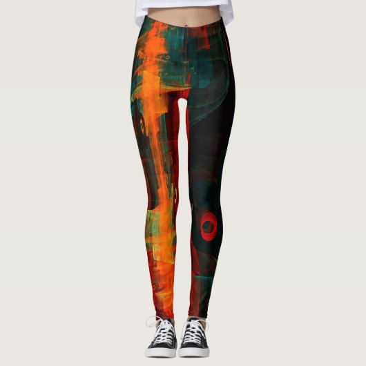 Water Sinaasappel Rood Blauw Modern Abstract Kunst Leggings (Voorkant)