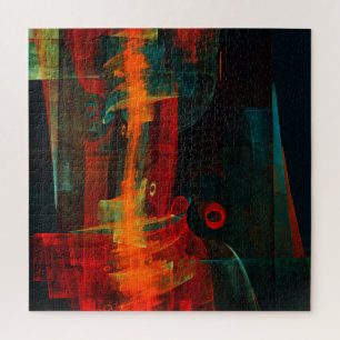 Water Sinaasappel Rood Blauw Modern Abstract Kunst Legpuzzel