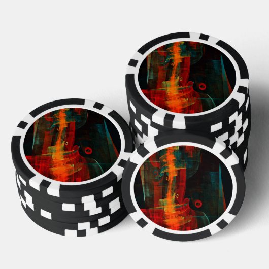 Water Sinaasappel Rood Blauw Modern Abstract Kunst Poker Chips (Opstapeling)