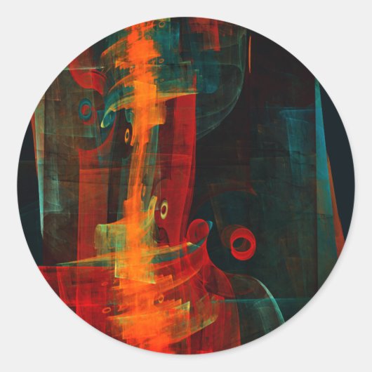 Water Sinaasappel Rood Blauw Modern Abstract Kunst Ronde Sticker (Voorkant)